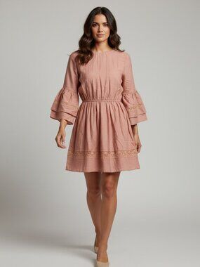 NWT/Anthropologie/Free the Roses Laced Tie Mini Dress – Dusty Pink-S- MSRP $90